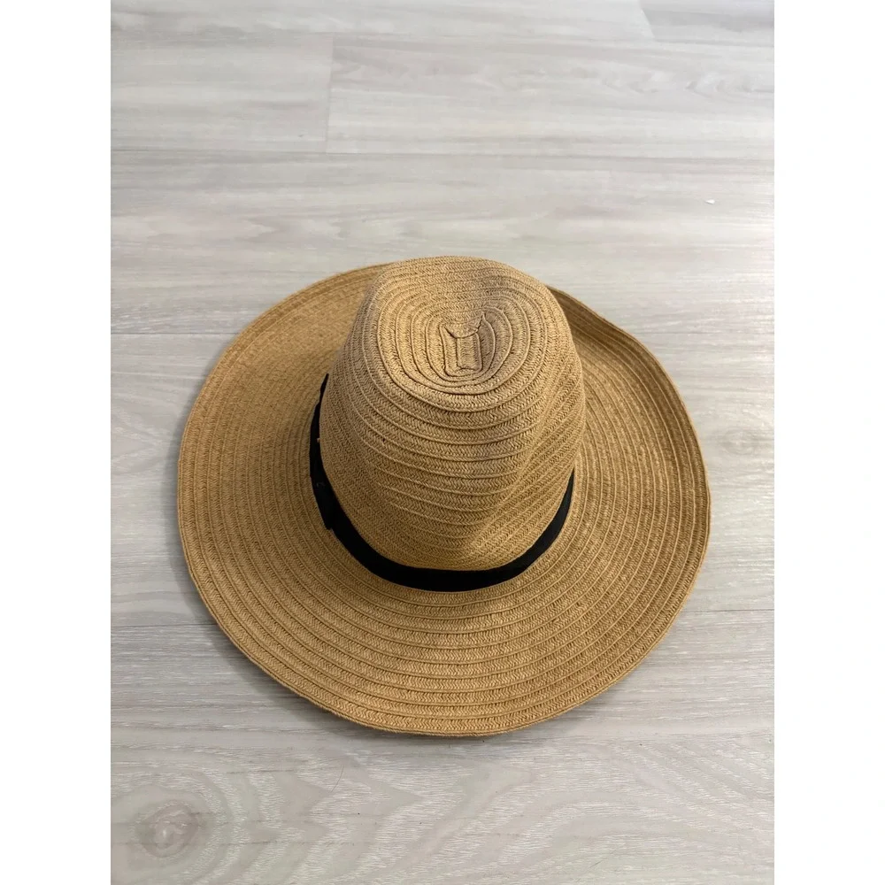 San Diego Hat Co Women Four Buttons Tan Straw Sun Hat Black Ribbon Band Women OS
